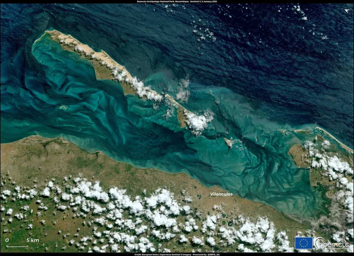 Satellite view of the Bazaruto Archipelago and Vilankulo